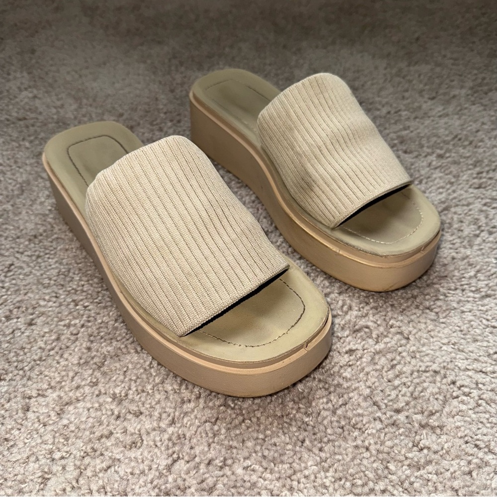 Athlefit Women's Slip On Platform Sandals Comfortable Open Toe Taupe Chunky 8
